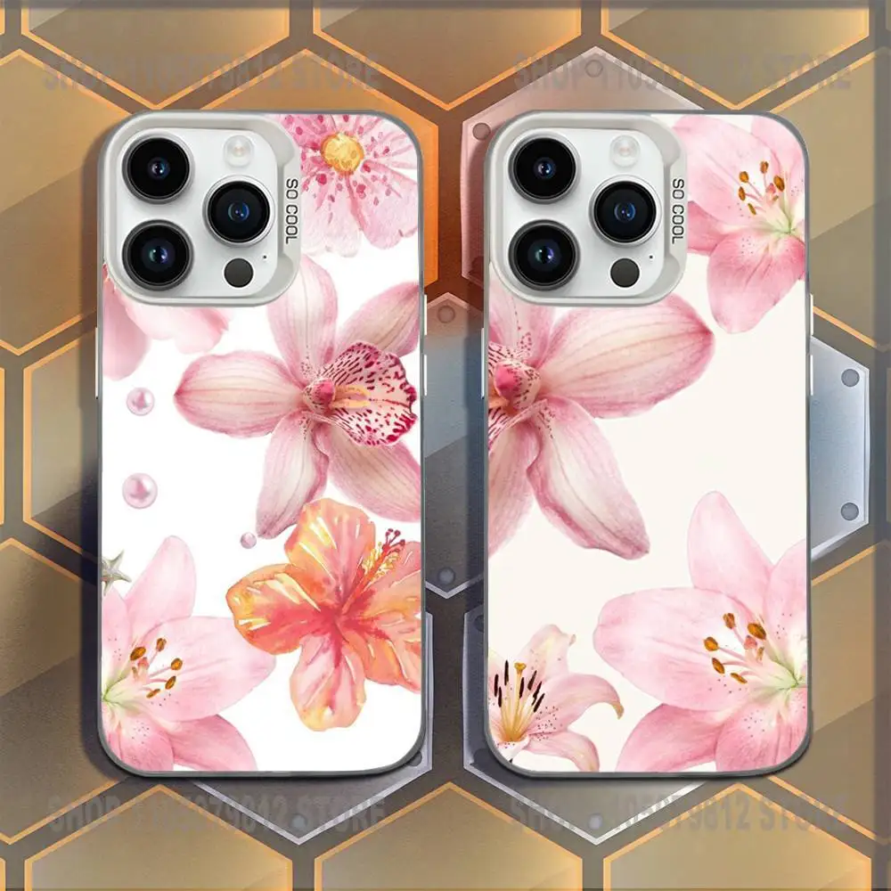 

Flower Lily Hibiscue Print Phone Case For iPhone 16,15,14,13,12,11,Mini,Pro,E,MAX White Candy Matte Shockproof Cover