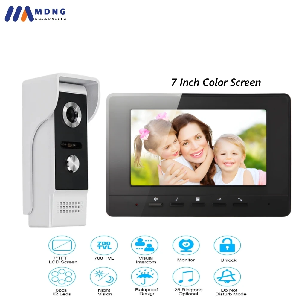 7 Inch Wired Video Doorbell Intercom 800TVL Waterproof Outdoor HD Camera IP55 Doorphone Interphone Systems for Home Apartment