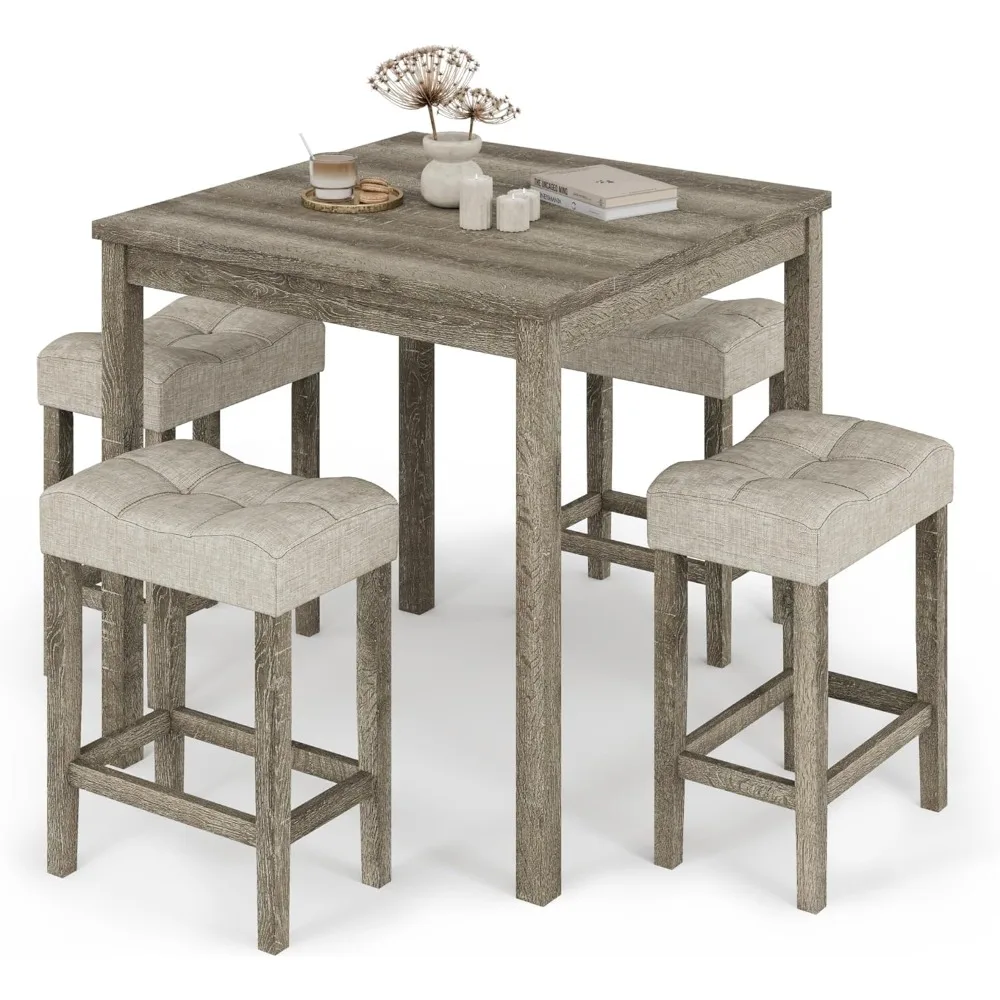 

5-Piece Counter Dinner Height Table Set, Indoor Modern Rectangular Dining Table Furniture Set for Kitchen, 35 inch Dining Table