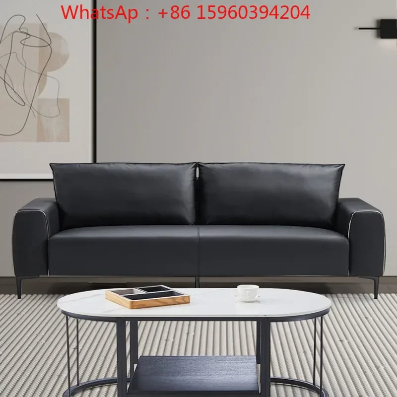 Office negotiation sofa reception room cat claw leather three-person reception area VIP business black boss office