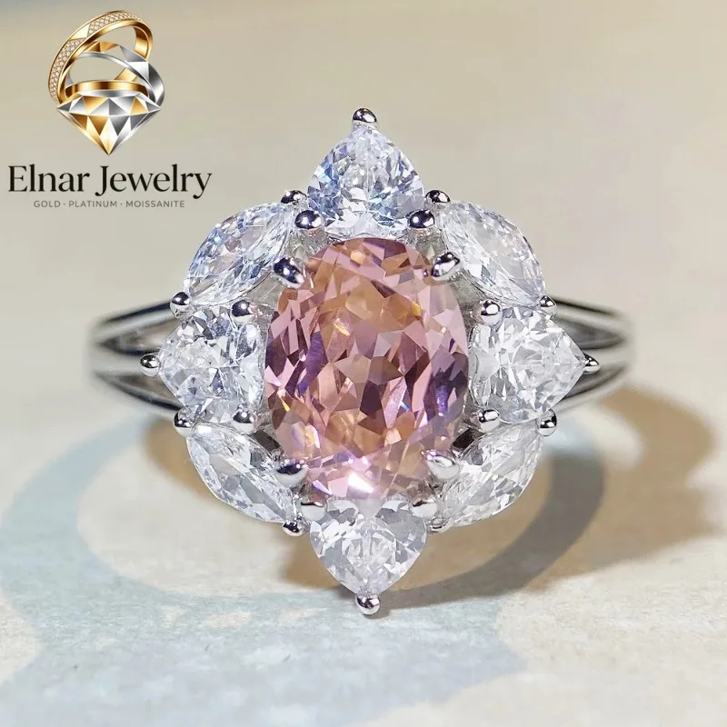 Elnar Jewelry Luxury Solid Platinum PT950 Women's green Pink 3 karat Diamond Ring Pink Cute All-match Ins Style Full Diamond Pig
