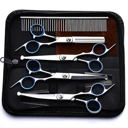 5-in-1 Scissors Professional Trimming Dog Beauty Scissors Set  With Safety Roundhead For Cutting Dog Hair Bending Sparse Scissor