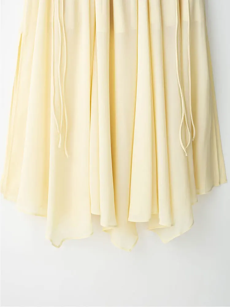 2023 sommer Neue Röcke Für Frauen Gefaltete Lange Rock Frau Rüschen Gelb Rock Elegante frauen Party Röcke ﻿