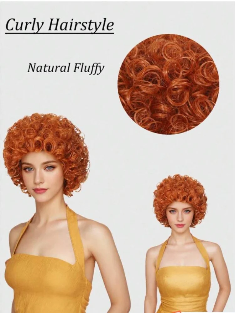 Women's short curly hair wig with bangs, synthetic wig, no glue daily wear, heat-resistant, brown hair, suitable for beginners