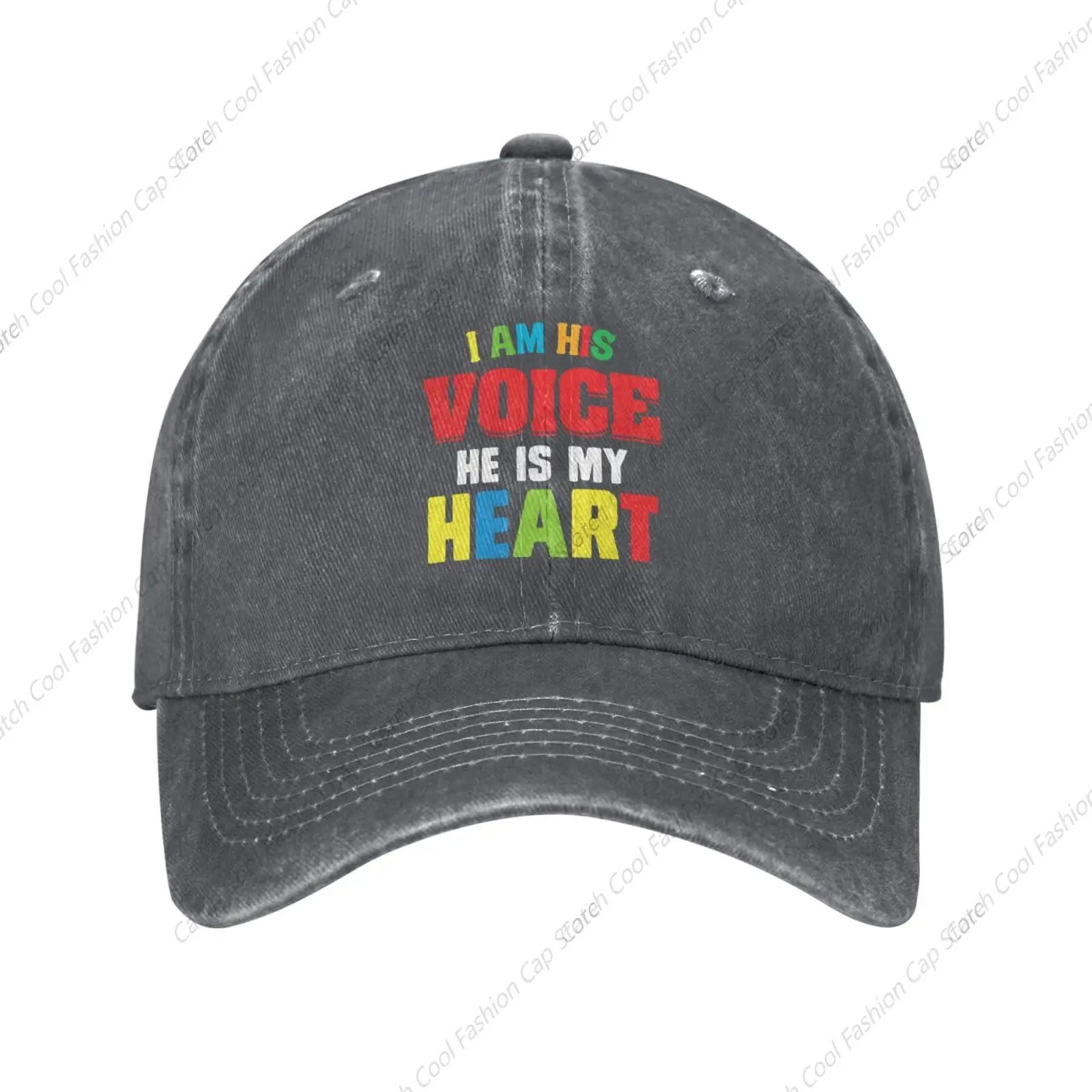 

I Am His Voice He is My Heart Baseball Cap for Men Women Vintage Trucker Denim Hat Washed Cotton Fashion Unisex Adjustable Sport