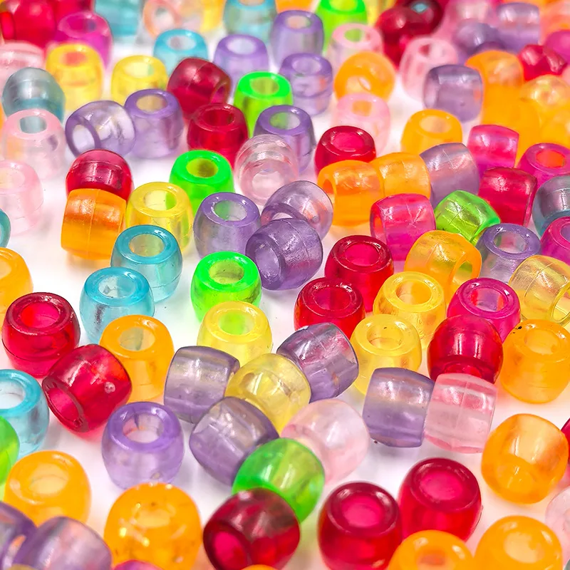 TX80 100pcs 6*9mm Rainbow Colors Round Acrylic Retro Scattered Beads Big Hole Spacer Hair Bead Jewelry Making DIY Trend Bracelet