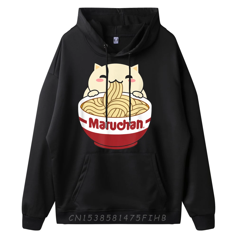 Maruchan Instant Lunch Cute Cat Ramen Bowl Plain Hoodie Female Eco-Friendly Brand Clothing Vegan