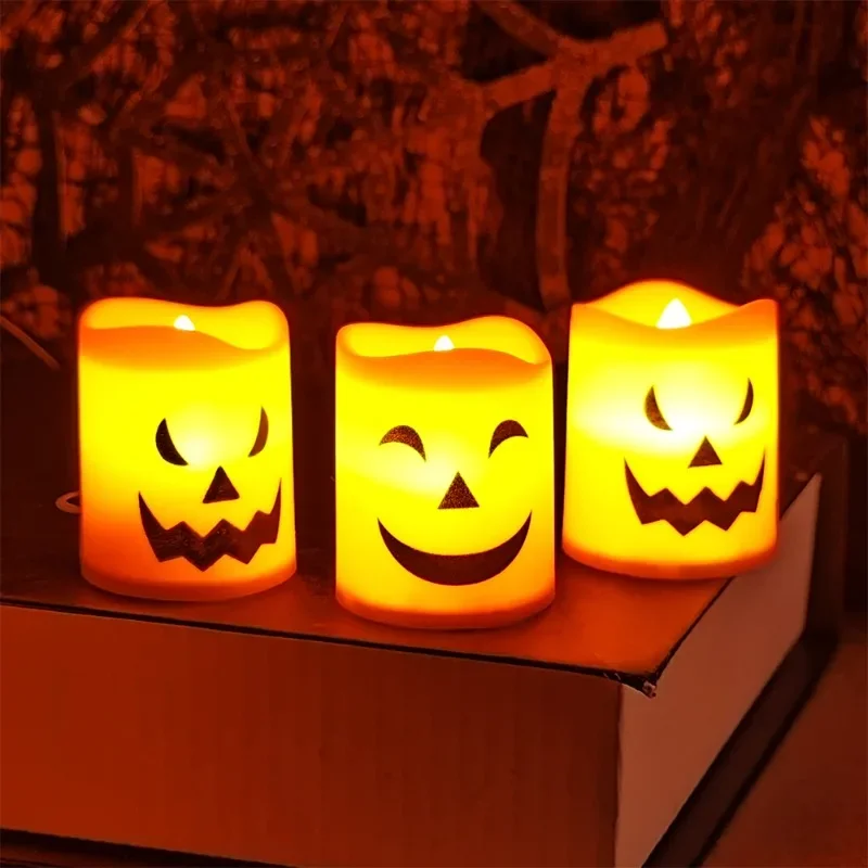 12/1PCS Pumpkin Candle Light LED Battery Powered Electronic Flameless Candles Halloween Home Decor Lamp Party Ornaments Props