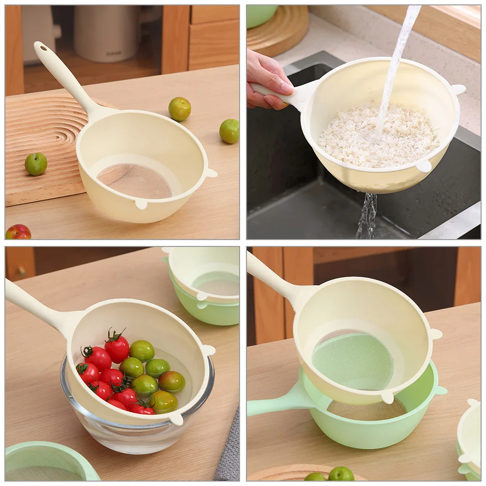 

Large Capacity Rice Strainer Washing Bowl Fine Mesh Kitchen Drainer Reusable Plastic Colander Basket Filter Handle Design