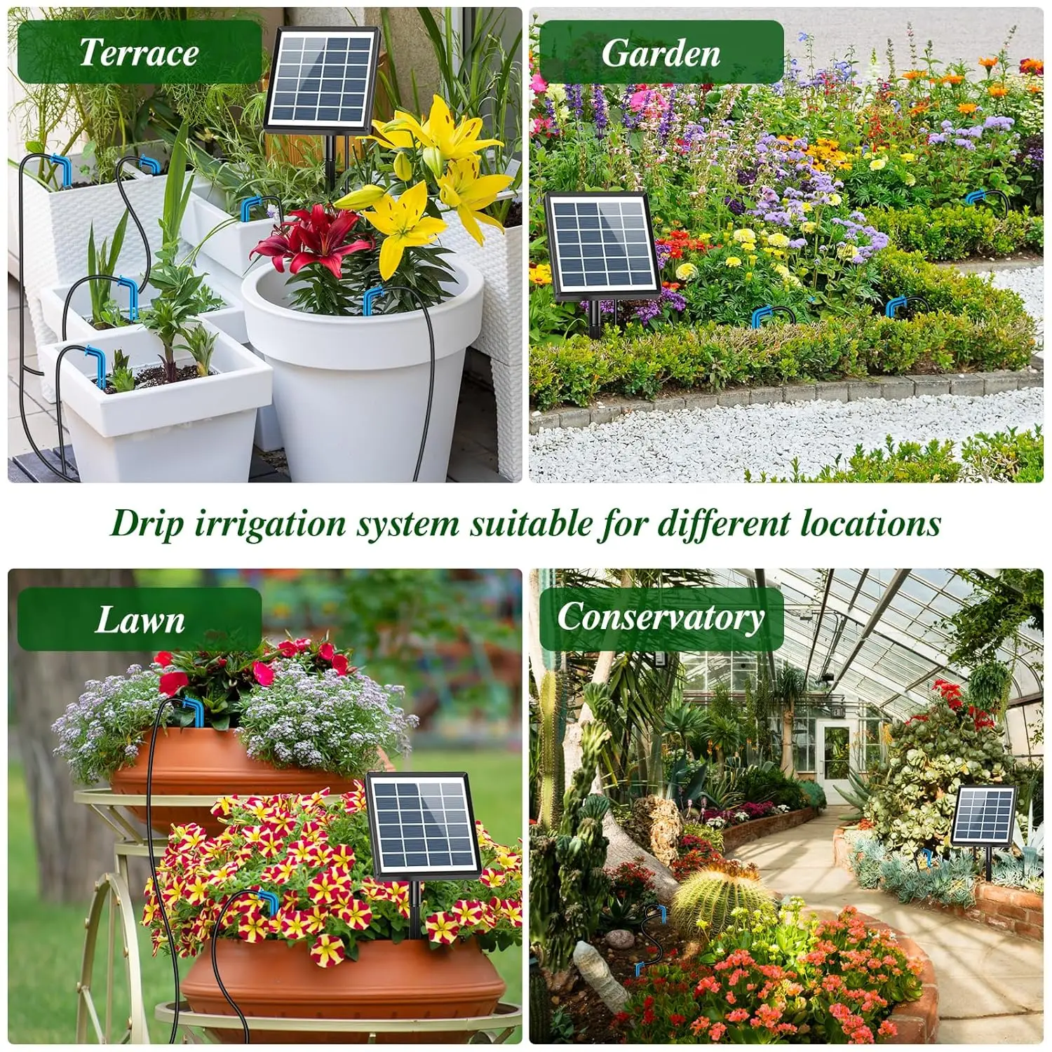 طقم سقي أوتوماتيكي بالطاقة الشمسية لنظام سقي بالتنقيط الأوتوماتيكي للحديقة مع مؤقت سقي تلقائي لخرطوم مياه بطول 15 مترًا للعطلات #3