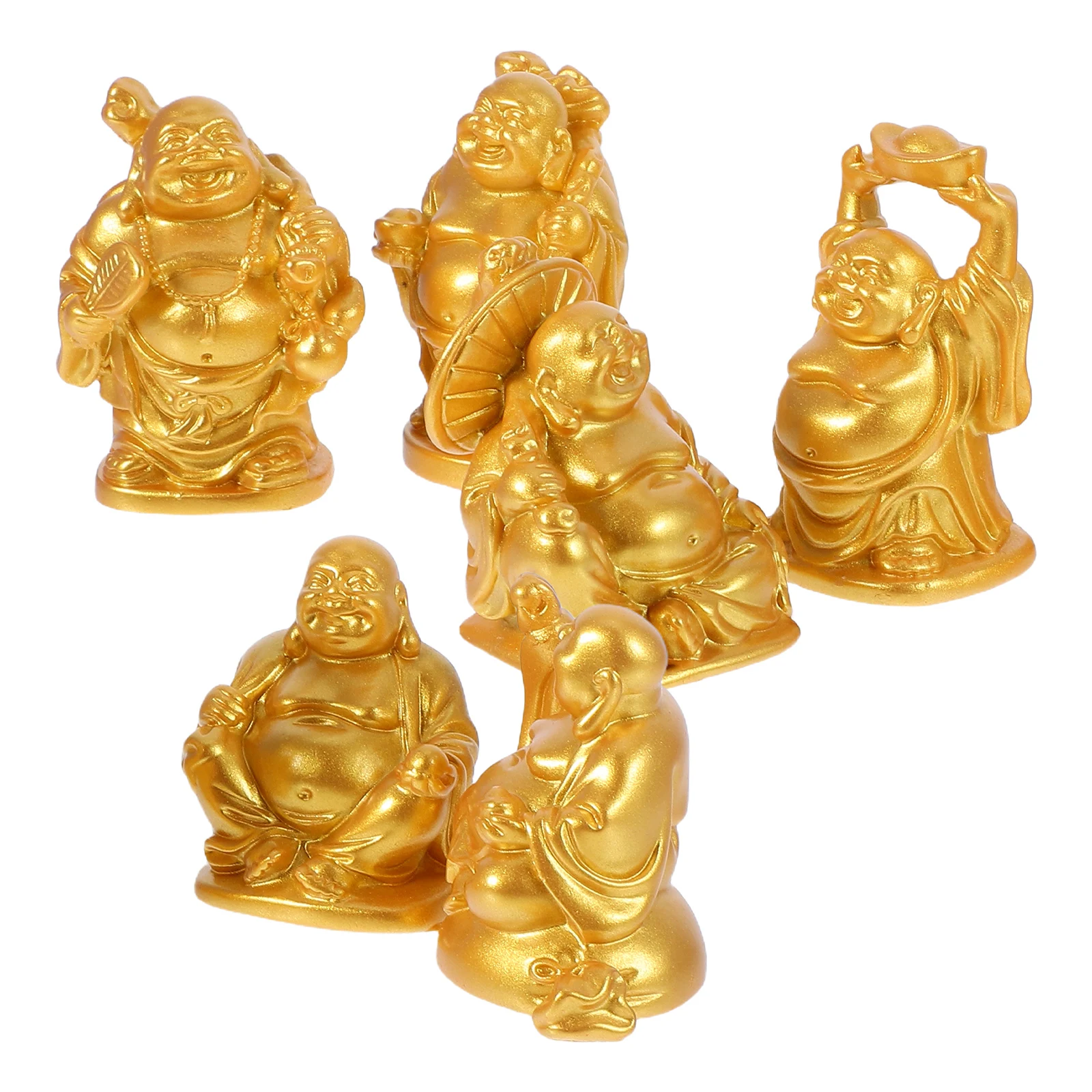 

Smiling Buddha Statue Attract Wealth Prosperity Decor Golden Feng Shui Ornament