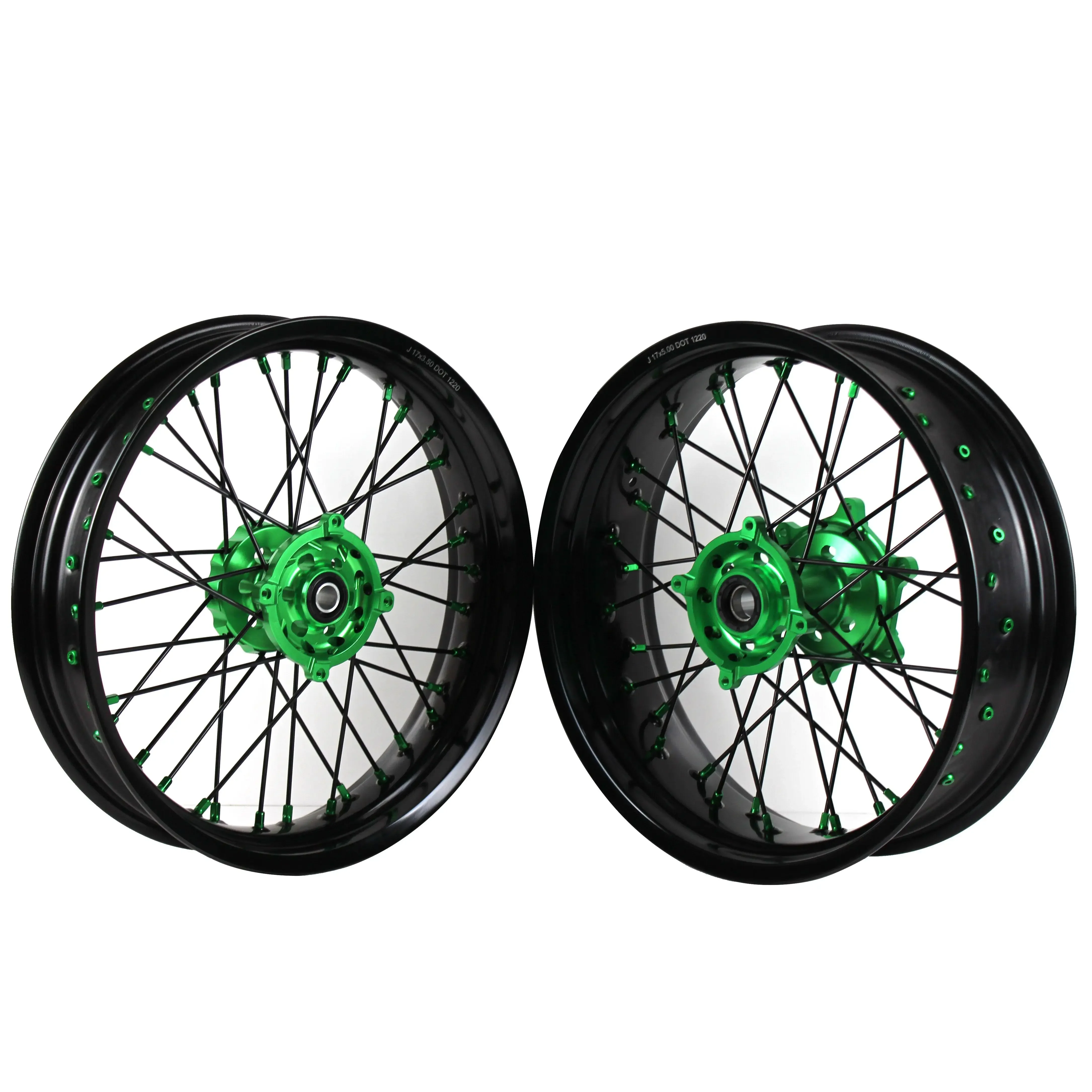 KXF 250 450 KX 125 250 Green Hub Black Rims 17 inch wheels Supermoto Wheels Set