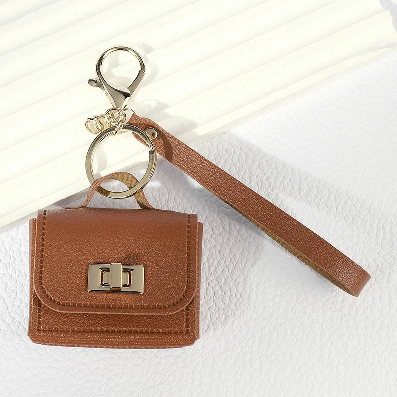 Small Deluxe Leather Hangbag Pendant Chic Keyring Coin Wallet Versatile Headphone Bag Charm
