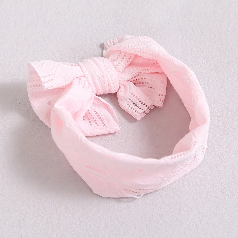 Hollow Bow Baby Headband Solid Color Nylon Elastic Wide Hairbands 0-2Year Boy Girl Bowknot Headdress Kids Hair Accessories image 5