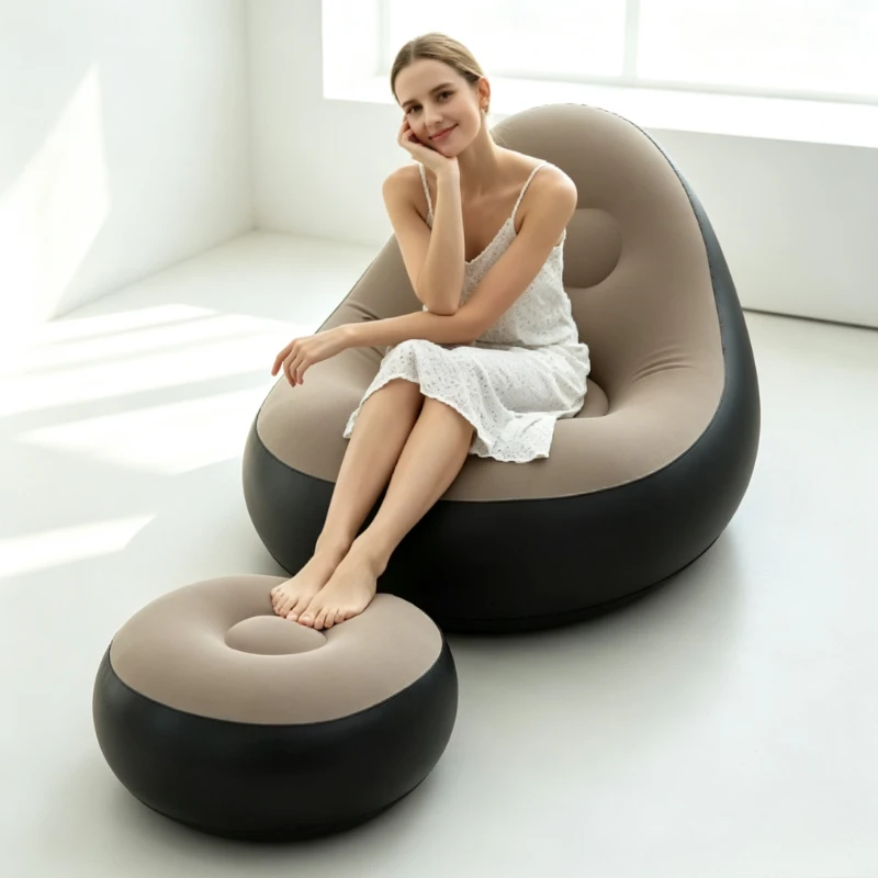 PVC Flocking Inflatable Lazy Sofa Foldable Lounge Chair Portable Air Sofa For Indoor Outdoor Rest Nap