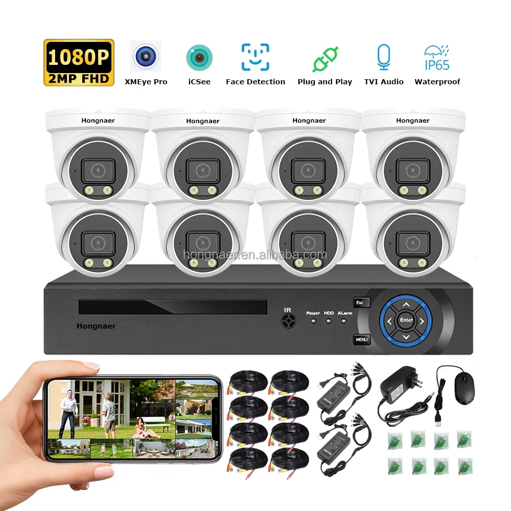2026 Hongnaer 2MP 5MP 8MP 4CH 8CH HD Dome Home DVR IP Indoor Outdoor Analog Security CCTV Camera Set Kit System 4K AHD Surveil S