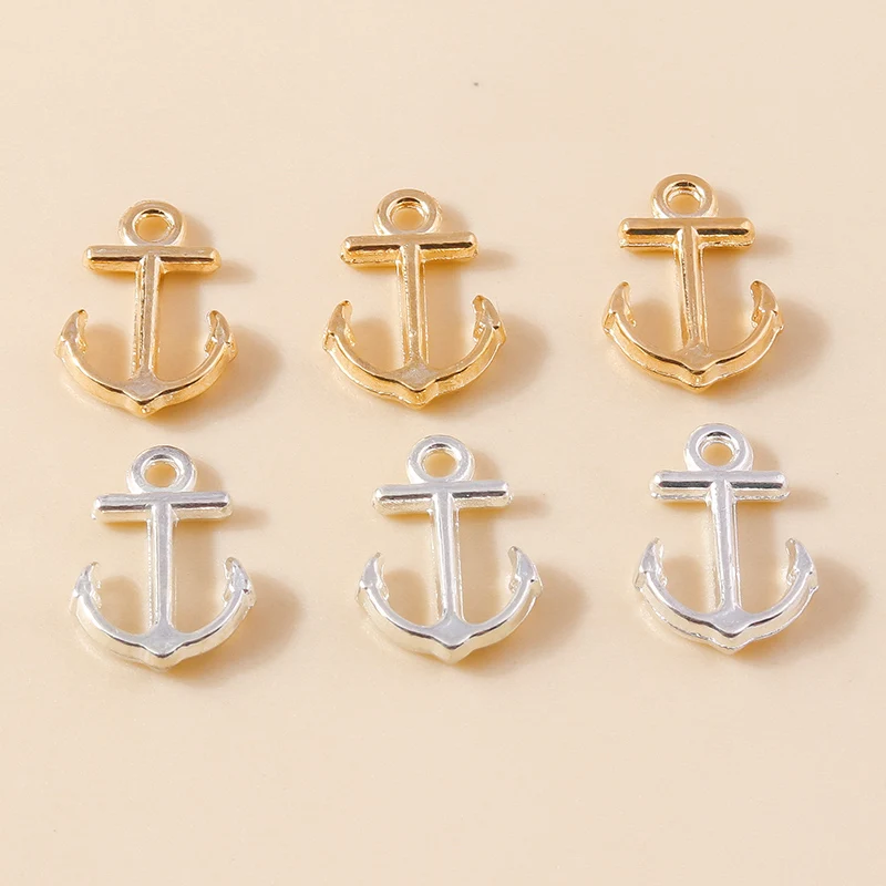 Leslie 40pcs 10x15mm Gold Color Tiny Anchor Charms Boat Sailing Navigation Mini Pendant DIY Supplies Jewelry Making Accessories