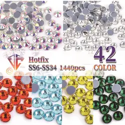 Multi-color SS6-SS30 Glass Crystal Hot Fix Rhinestones Flatback Iron On Stones For DIY Nail Art Fabric Clothes Decoration
