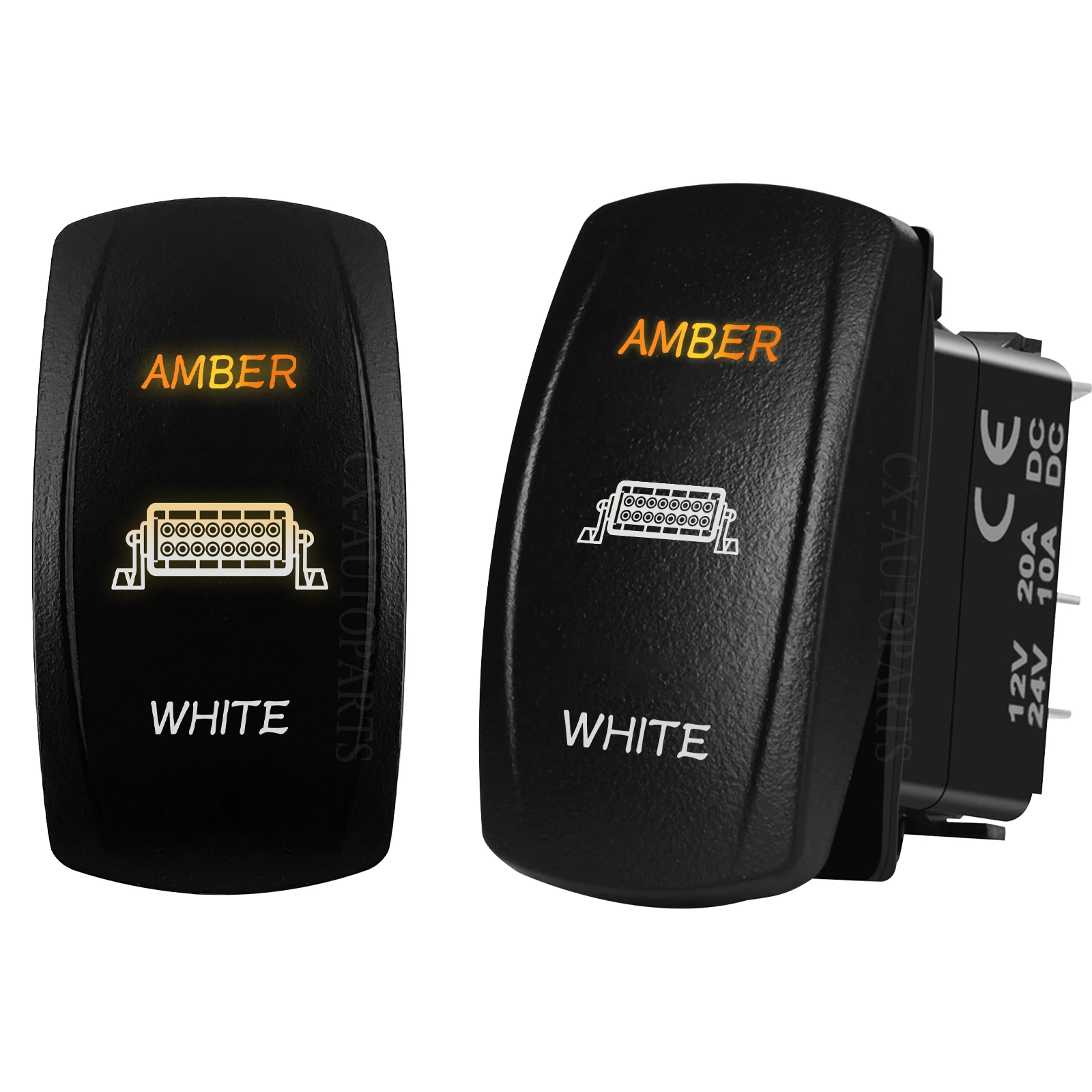 12V 24V Car Roof LED Light Bar Rocker Switch Amber-OFF-White 3-Position ON-OFF-ON / ON-ON-OFF for Car Truck UTV ATV Off-Road