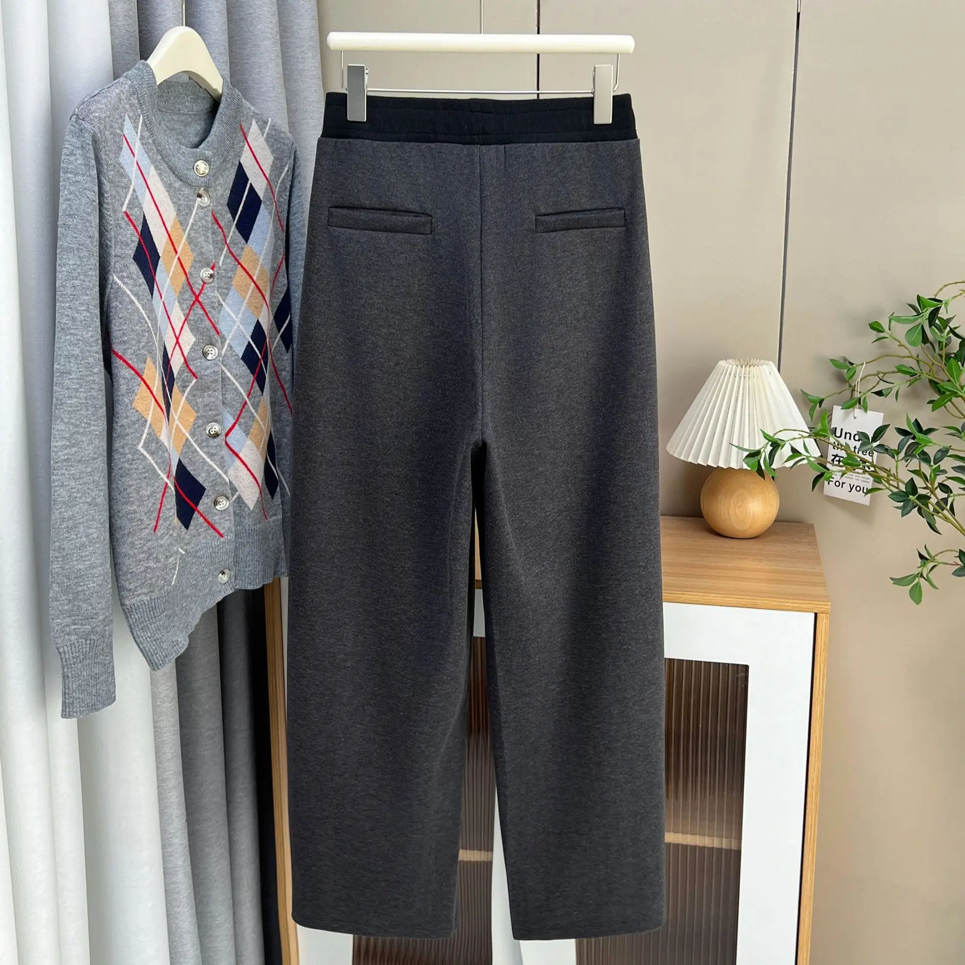XXXXL Fashion Plus Size Woman Clothing Wide Leg Pants 2025 Autumn Winter Casual Color Matched Waist Woolen Curved Trousers 1752