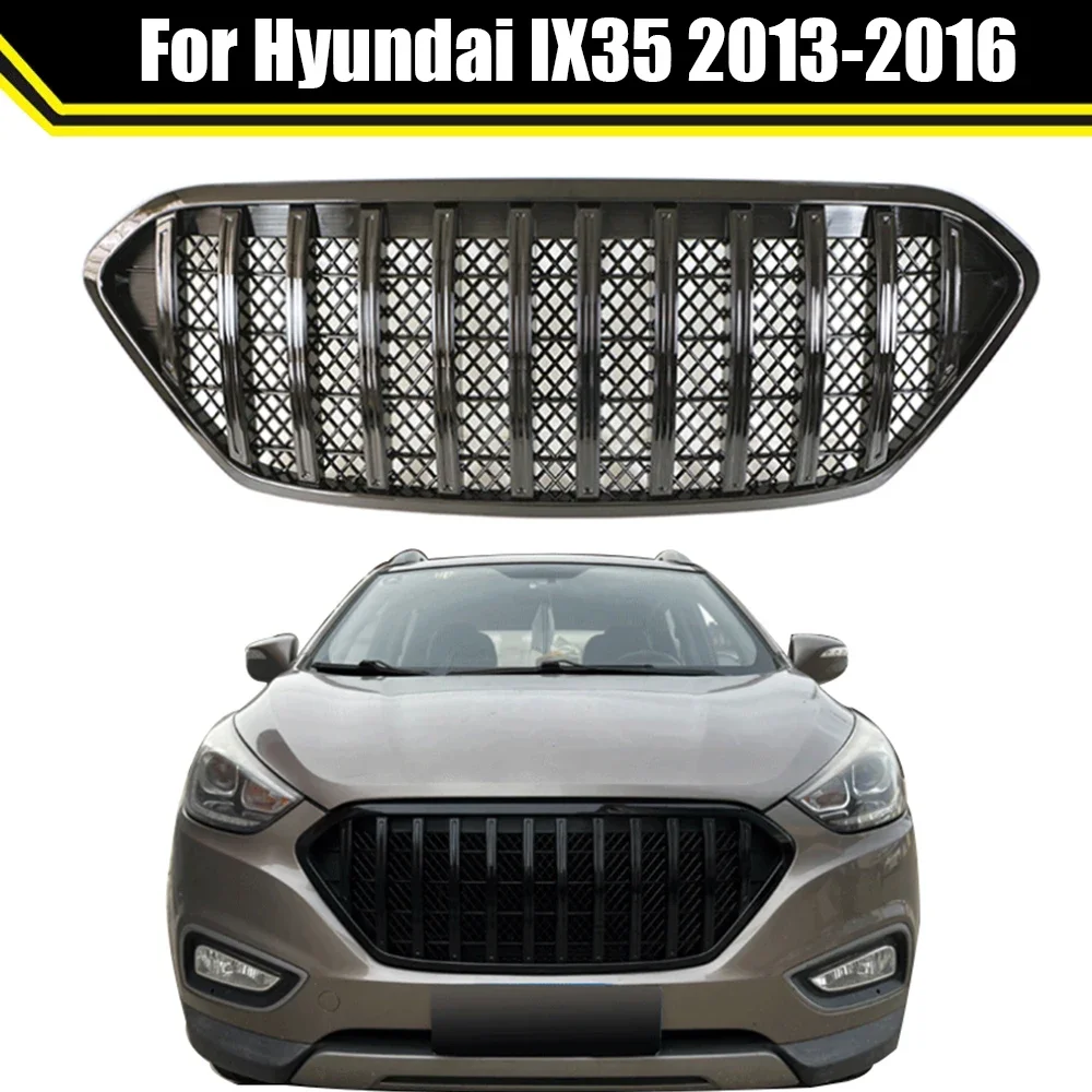 

Глянцевая черная или хромированная автомобильная верхняя гоночная решетка, передняя решетка радиатора, подходит для Hyundai IX35 2013-2016, аксессуары из АБС-пластика
