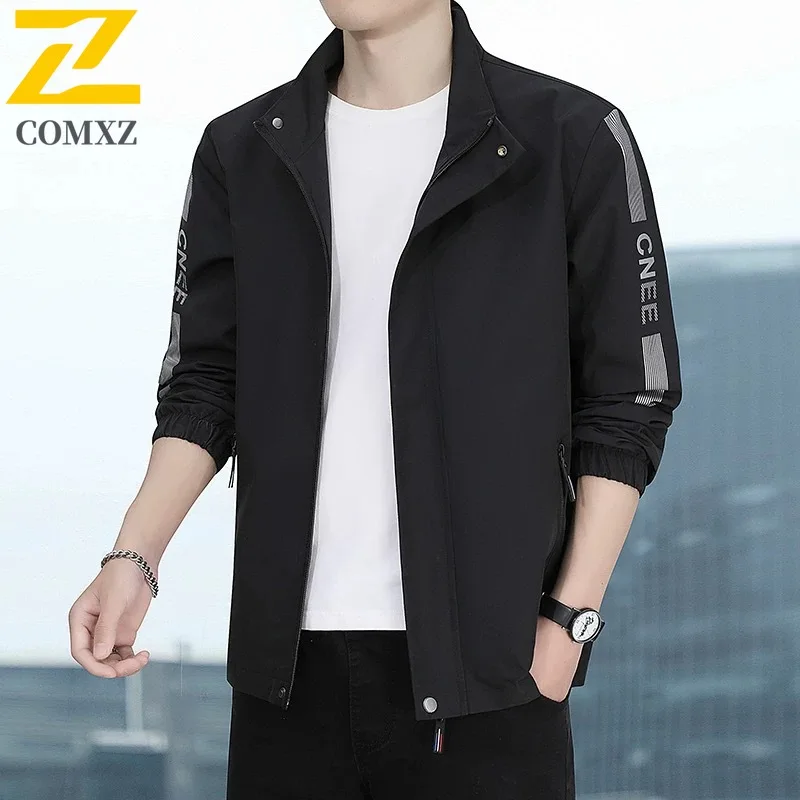 

2025 Мужская куртка, модная полосатая куртка с принтом, удобная свободная дышащая спортивная куртка с воротником-стойкой, уличная повседневная мужская куртка на молнии