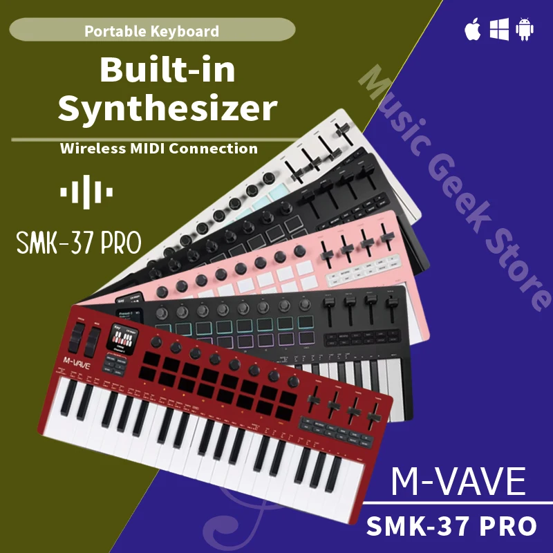 M-VAVE SMK-37 PRO 37-Key MIDI Controller with Built-in Synth Engine, 16 RGB Pads 8 Knobs, Portable Keyboard for Music Production