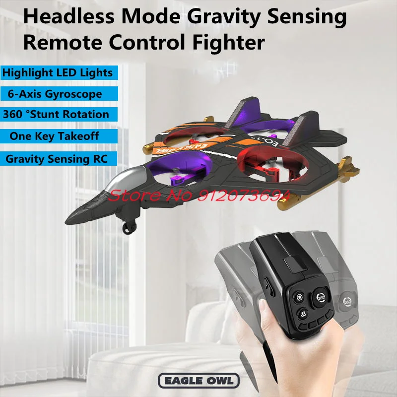 Gravity Sensing Fixed wing  Remote Control Fighter 360 ° Roll EPP Smart Hover Cool LED Lighting Headless RC Aircraft Plane Model