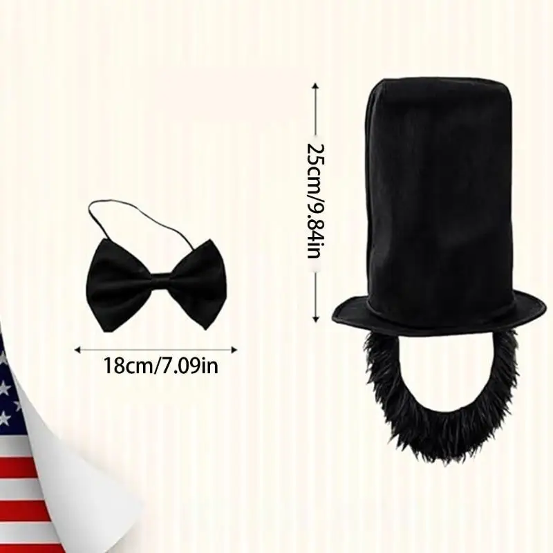 652F Abrahams Lincolns 의상 수염 모자 Bowtie 할로윈 대통령의 날 의상