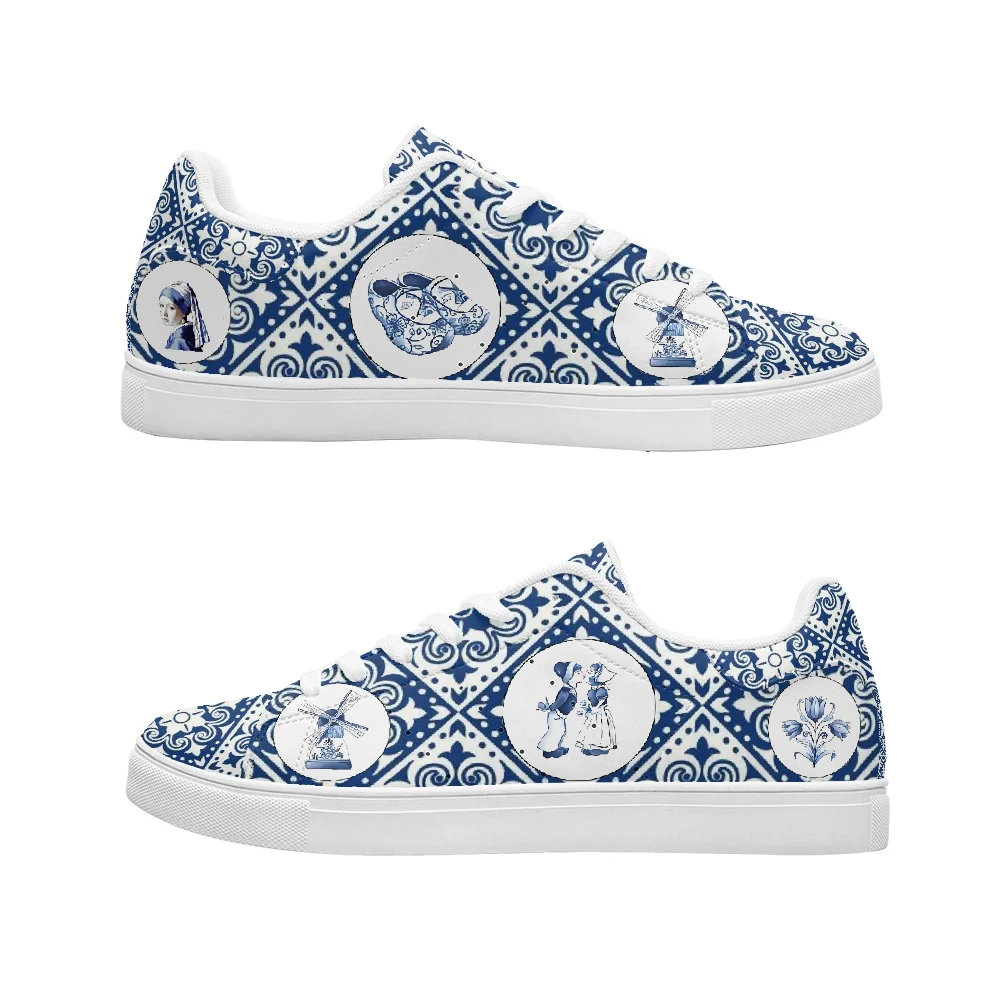 

Customzed Classic Delft Blue Dutch elements Casual Sneakers High-Quality White Fashion Shoes Versatile and Stylish