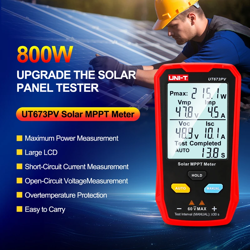 UNI-T UT673PV Solar Panel Tester 5~800W PV Module Maximum Power Meter Open Circuit Voltage Short Circuit Current MPPT Meter