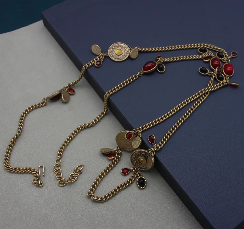 Vintage Jewelry Treasure Shop: Long Sweater Necklace with Red Glass French Style Jewelry