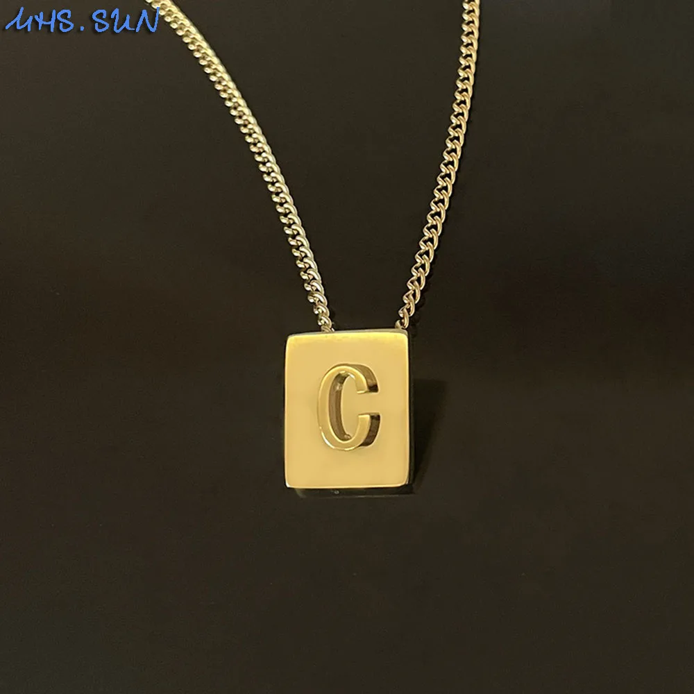 MHS.SUN 1PC Fashion 26 Initial Letter Pendant Necklaces Women Gold Color Stainless Steel Chain Necklace Girls Choker Gift