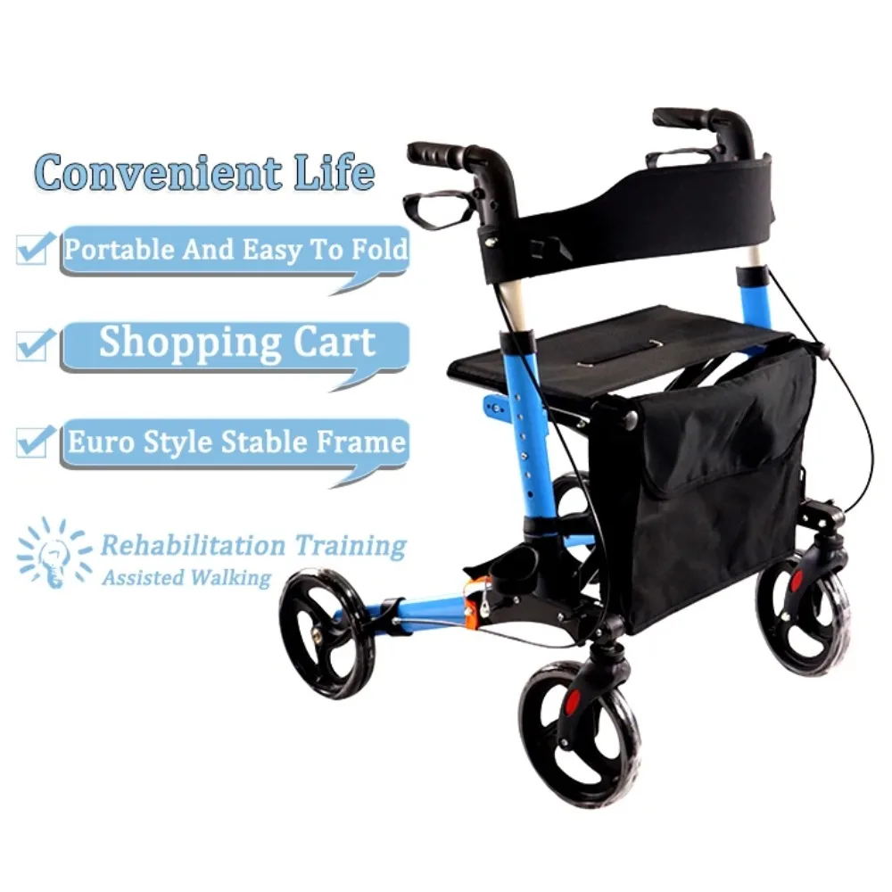 Universal 4-Wheel Elderly Walker with Seat – Random Color for Home & Outdoor Use