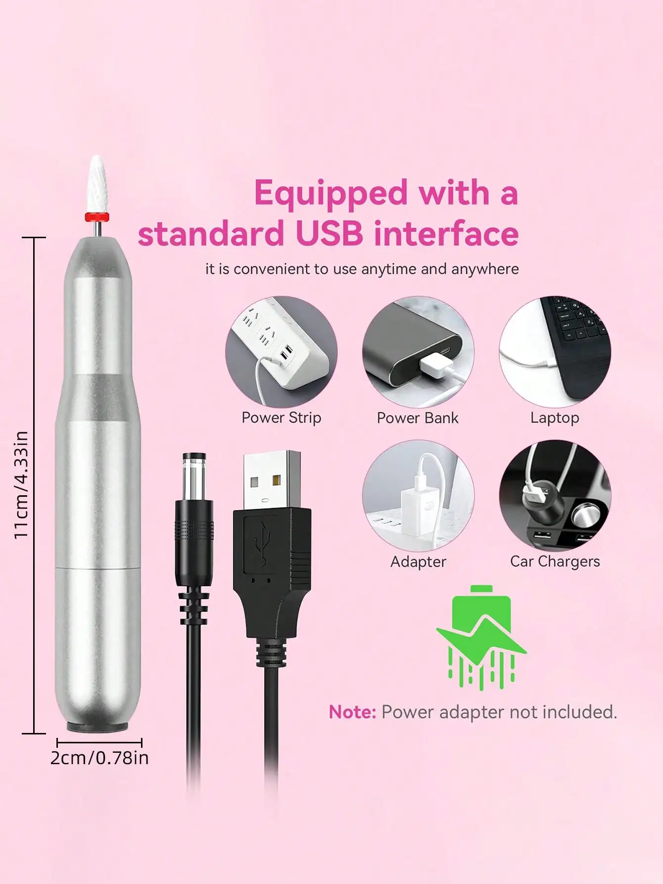 네일 드릴 비트와 스크럽 링이 포함된 전기 네일 드릴 세트 살롱 및 가정용 휴대용 USB 전원 구동 네일 머신 키트