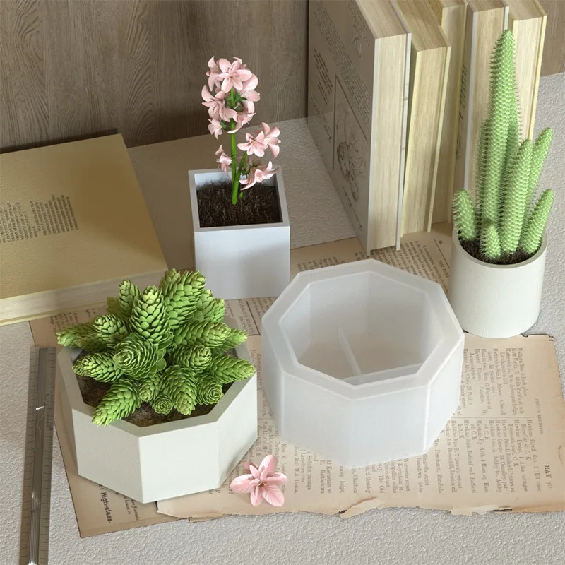 DIY Geometric Flowerpot Silicone Mold Gypsum Cement Concrete Mould Diamond Circular Succulent Plant Vase Flowerpot Storage Mold