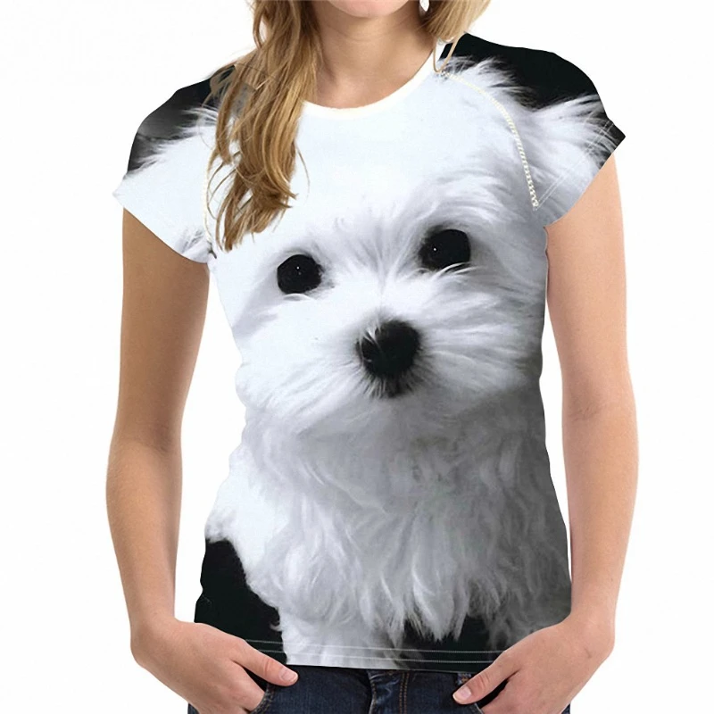 Cute Dog Graphic 3D Print Woman Casual Fashion T-Shirt Women's Oversized Short Sleeve T Shirts Girls Harajuku Y2k Tees Clothing