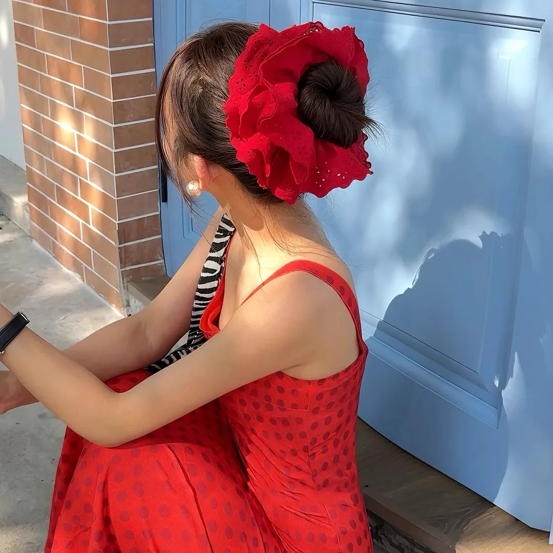 

Large Lace Fleece Hair Scrunchie, 4-Layer Fabric Headband, Ponytail Hair Tie, Hair Bun Ring, Headband, Hair Circle, Rubber Band