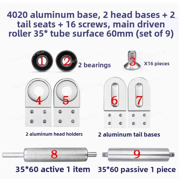 2040cnc Aluminum Seat Small Conveyor Belt Tension Seat Assembly Line Main Driven Roller Accessories Full Set