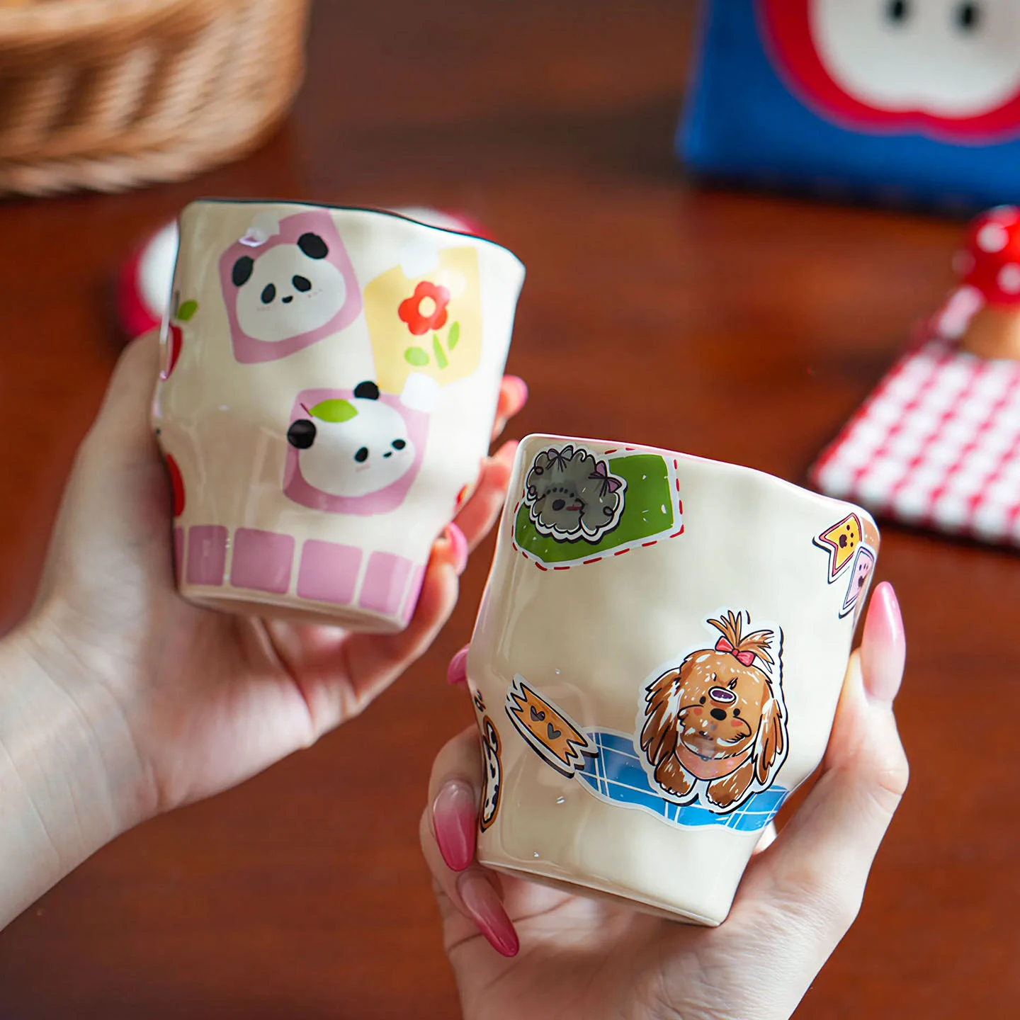 290ML Cute Ceramic Heat Resistant Mug for Women Aesthetic Stackable Coffee Tea Cup Space Saving Design High Quality Drinking Cup
