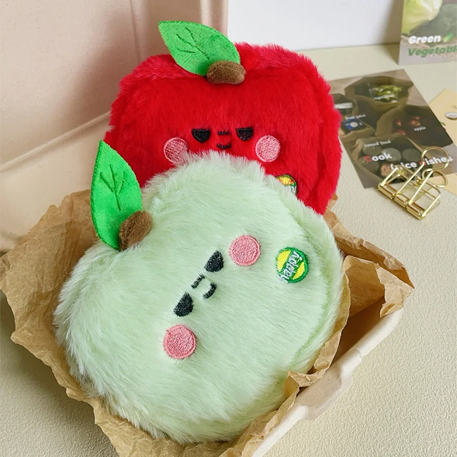 Cute Apple Plush Coin Purse Earphone Data Cable Storage Pouch Lipstick Small Cosmetic Organizer Bag