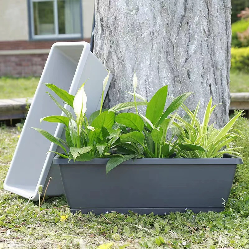 Vegetable Planter Large Capacity Drain Hole Rectangular Flower Pot with Tray Home Balcony Windowsill Plant Box Garden Supplies