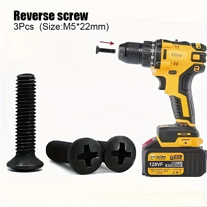 3pcs Reverse Thread Screwdriver Bits, Left-Hand Cross Head Drill Accessories for Electric Drills, Universal M5*22mm