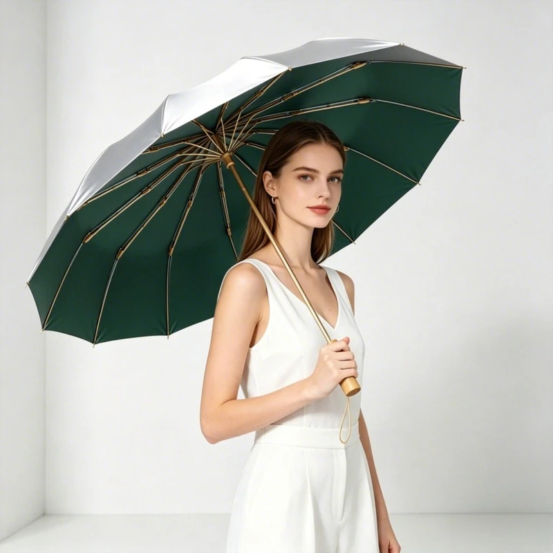 UPF 50+ 16 Ribs Folding Umbrella Titanium Silver Coating UV Protection Umbrella for Women Windproof Travel Sun Rain Parasol
