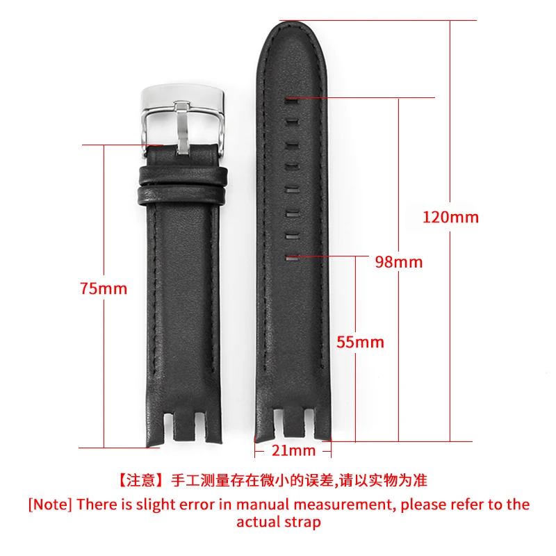 For Swatch YRS403 412 402 Series Genuine Leather Watch Strap Men Arcuate Concave Convex Interface Watch Bracelet Black Brown 21