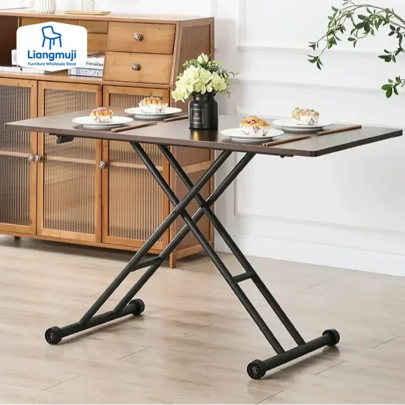 #Multifunctional Movable Folding Dining Table Metal Table Legs Small Coffee Tables Dual Storage Extendable Modern Home Furniture