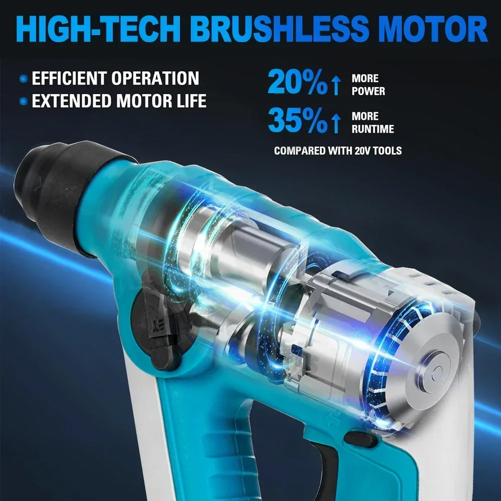 2 in 1 10mm Brushless Electric Hammer 21V Cordless Hammer Drill Multifunctional Steel Concrete Wood for 18V Makita Battery