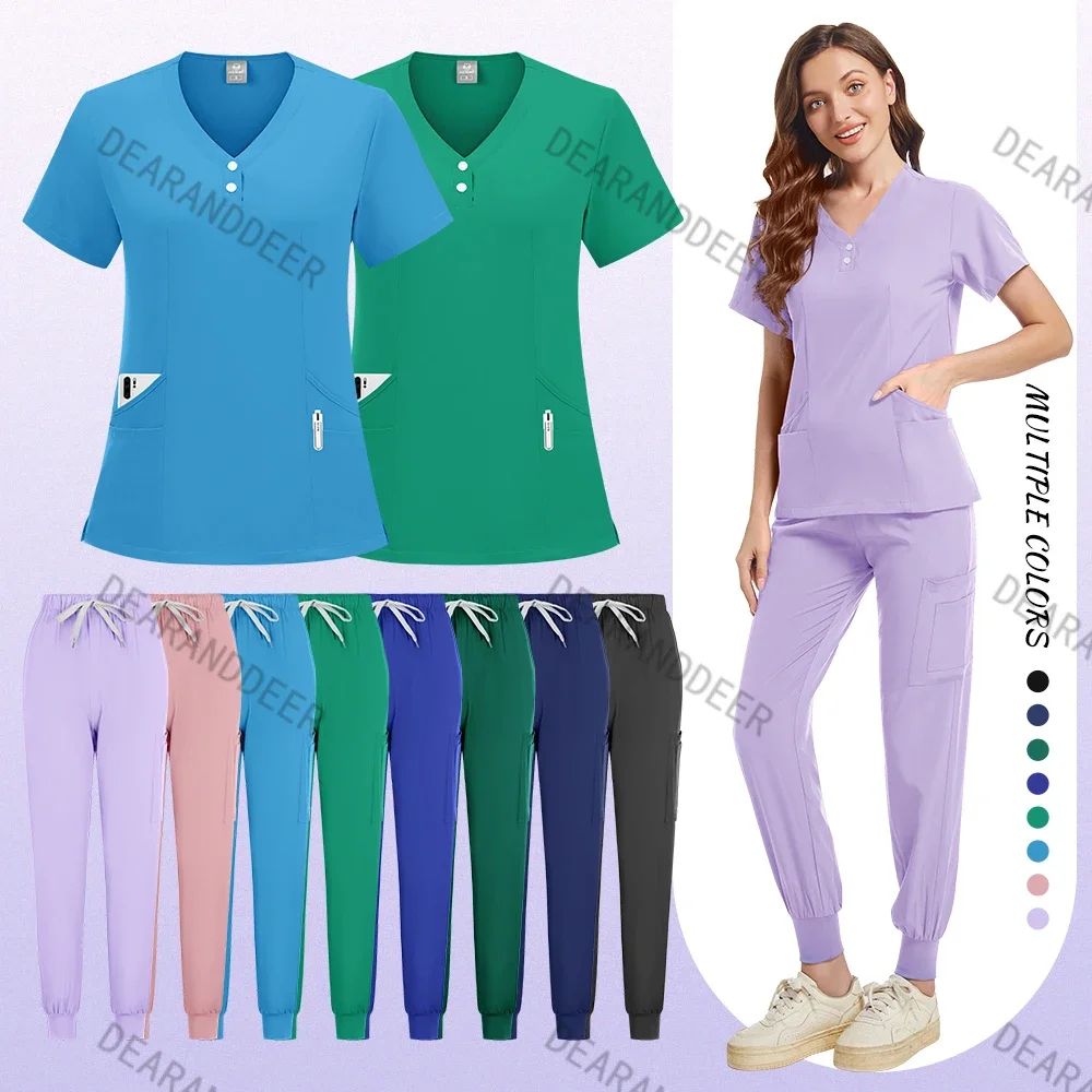 Pure color button shirt pocket pants hospital medical female surgical hand washing set doctor sports clothes nurse work clothes