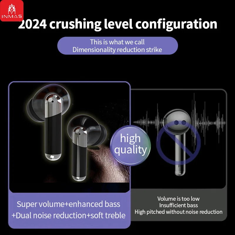 INMAS E3B Bluetooth5.3 słuchawki aktywna redukcja szumów słuchawki bezprzewodowe wyświetlacz LED w uchu zestaw słuchawkowy ANC + ENC z mikrofonem słuchawki douszne