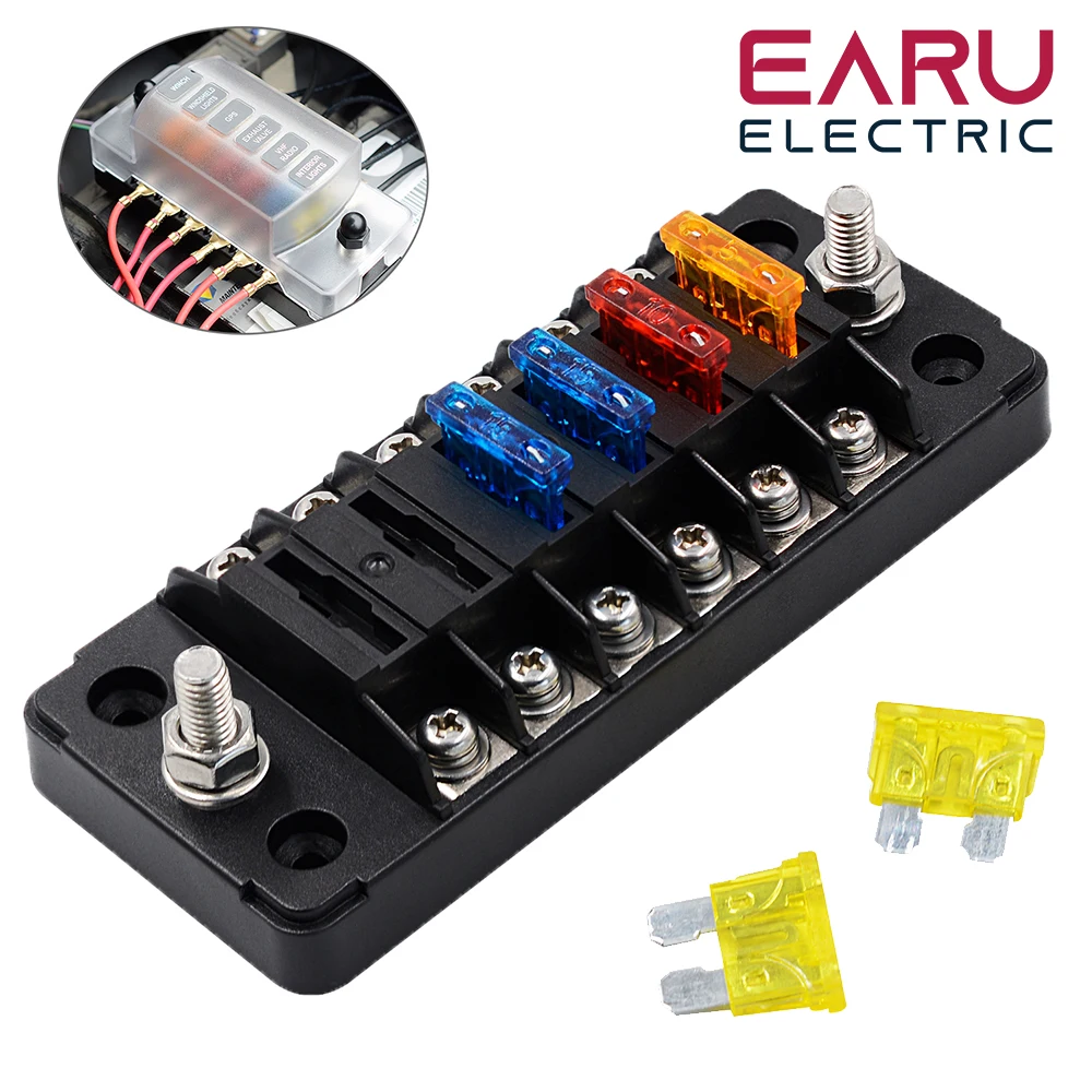 75A fuse box bracket flame retardant 6 Way covered fuse holder for automobiles(regardless of positive and negative poles)